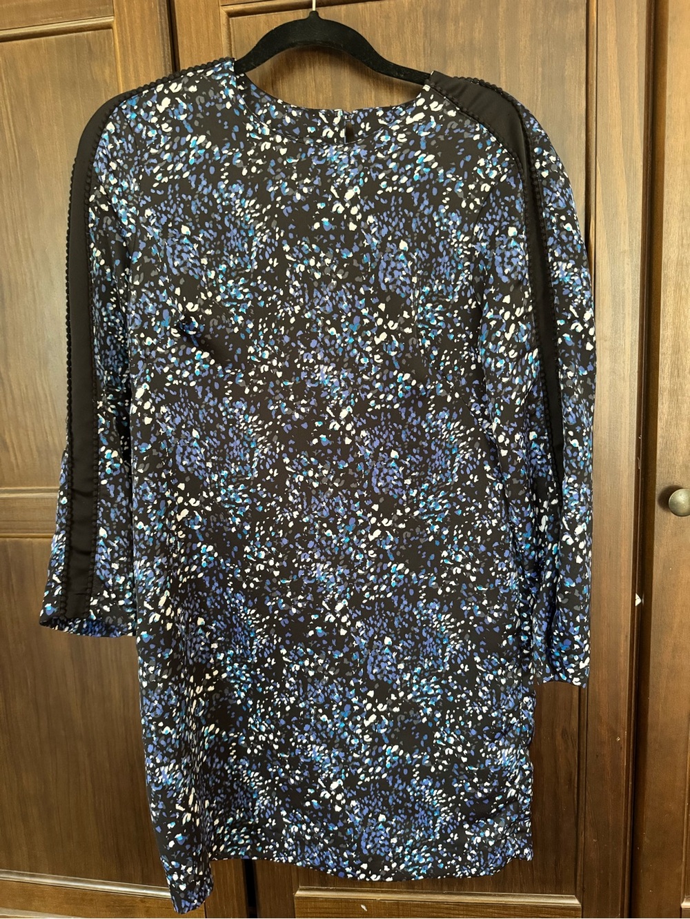 Banana Republic Black and Blue Printed Long-Sleeve Shift Dress